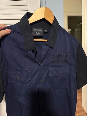 Harley-Davidson Navy and Black Short-Sleeve Button Shirt